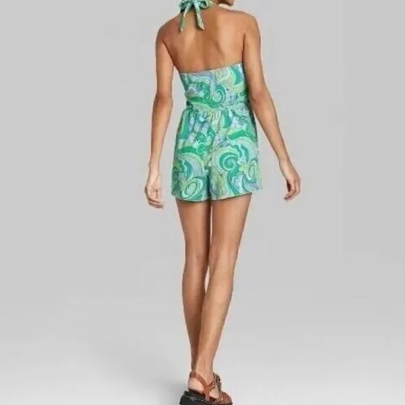 3For$20 Wild Fable Blue Swirl Neck Tie Terry Cloth Towel Romper size Medium - Picture 4 of 5